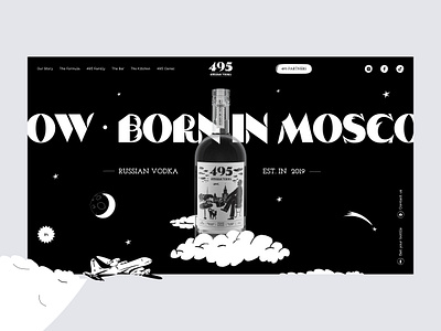 Vodka 495, main page black black and white chipsa clean cocktails design illustrations interface motion design promo ui uiux userinterface ux vector vodka website white