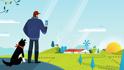 Joe the farmer 2d animation 2d artdirection bright characterdesign dog farm farmer illustration illustrator man nature vector