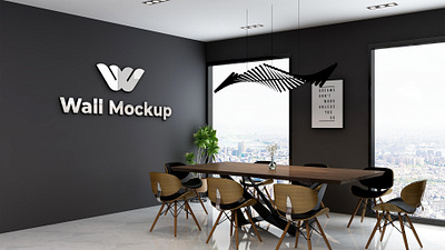 3d Meeting Room interior design with wall mockup on PSD 3d branding business design interior logo logo mockup mockup psd mockup template renders