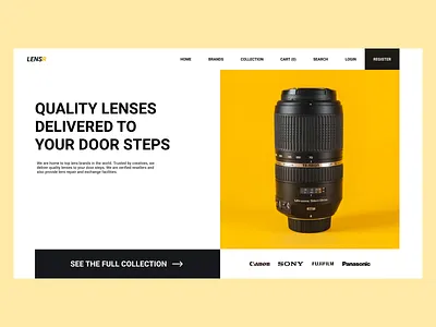 Online Lens Store Landing Page black camera camera lens design ecommerce lens minimal ui online online shop online store start up startup ui ux web design yellow
