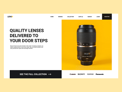 Online Lens Store Landing Page black camera camera lens design ecommerce lens minimal ui online online shop online store start up startup ui ux web design yellow