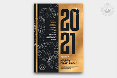 New Year Flyer Template V9 black celebration classy design elegant fireworks flyer gold golden happy new year invitation new year new years new years eve night party photoshop poster psd template