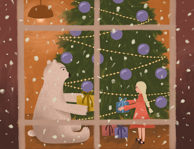 On the eve of Christmas, part 3 adobe photoshop art bear character christmas cozy digital art digital illustration drawing girl happiness happy holiday illustration new year night present snow warm winter
