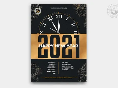 New Year Flyer Template V10 black black and gold celebration classy clock countdown design elegant flyer gold golden invitation midnight new year new years new years eve night party poster template