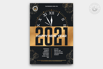 New Year Flyer Template V10 black black and gold celebration classy clock countdown design elegant flyer gold golden invitation midnight new year new years new years eve night party poster template