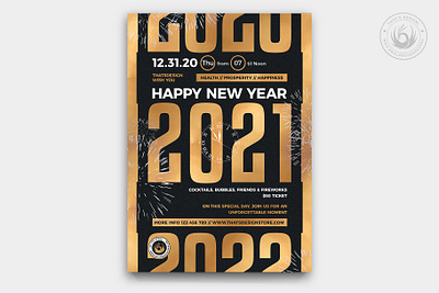 New Year Flyer Template V11 black celebration classy clock club countdown design elegant flyer gold golden happy new year midnight new year new years new years eve night poster prty template