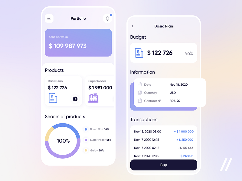 Investment Management App app design finance app fintech investing investment mobile mvp online purrweb react native startup ui ux