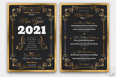 New Year Menu Template black black and gold card celebration classy club design elegant flyer gold golden happy new year menu new year new years new years eve party poster restaurant template