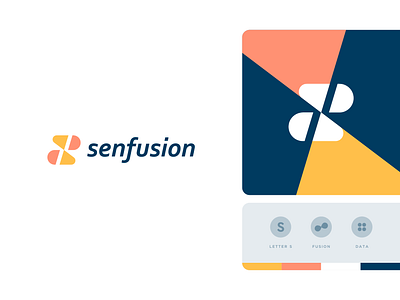 Senfusion abstract branding clever data flat fusion geometry icon identity information letter logo mark minimal pattern s technology