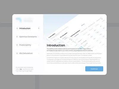 ML Platform for Eye Surgeons Onboarding animation calculation clinic dashboard minimal ml onboarding popup ui ux