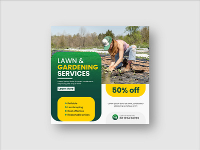 Lawn and gardening service social media post and web banner template