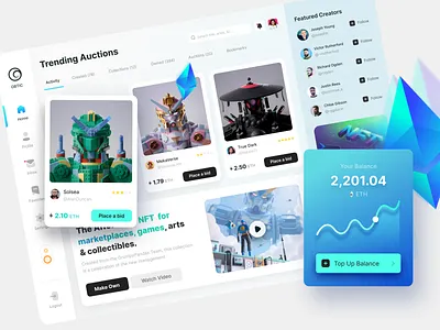 NFT Marketplace Dashboard UI bitcoin carddesign clean ui creative dark mode dashboard ethereum light mode nft nftmarket ui uidesign ux uxdesign wallet