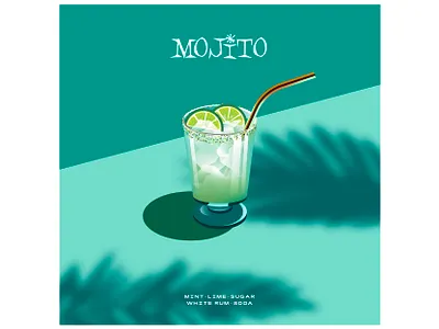 Mojito 🍸 cocktail cocktails color design drink drinks flat graphic graphics illustration ilustracion lime logo mint modern palms poster soda summer vector