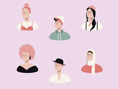 Characters | Illustrations 2d adobeillustator character characterdesign colorful dribbble flat illustration pink portrait simple stickers vector