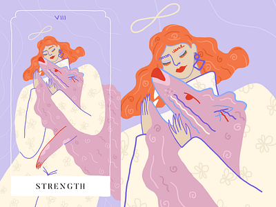 Strength Tarot Card character design character illustration freelance illustrator girl illustration orange procreate purple strength strength tarot tarot tarot card tarot illustration