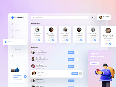 Agensip Class - Dashboard blurry class classy clean clean dashboard clean ui courses creative dashboad dribbble features glassy like online course popular uiux video conference website
