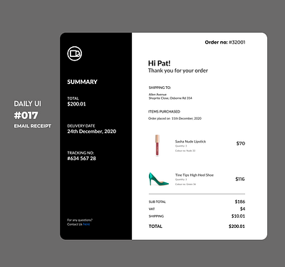 DAILY UI #017 - EMAIL RECEIPT 017 dailyui dailyuichallenge design email receipt ui design uiux uiuxdesign