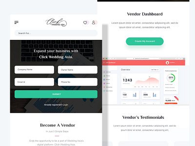 Vendor Registration landing Page Mobile View branding creative highfidelity photoshop website design