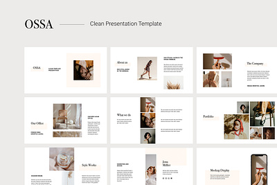 OSSA - Clean Minimal Template Layout Design branding catalog clean design fashion feminine google slides inspiration keynote lookbook magazine minimal neutral pixasquare portfolio powerpoint presentation simple template ui