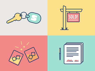 Home buying illustrations branding identity illustrations keys signed sold toasting