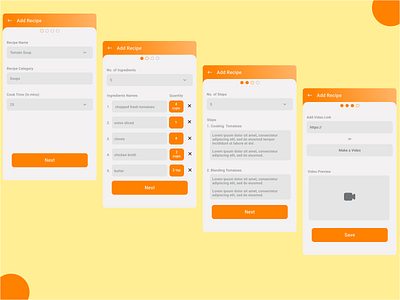 Add Recipe Screens chef cook design food food app recipes app typography ui uidesign uiux