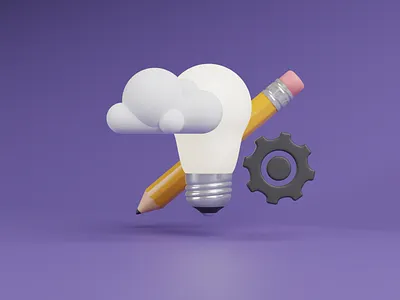 Creativity - 3D Illustration 3d 3d illustration b3d blender cloud cogwheel creative illustration light bulb pencil render rendering