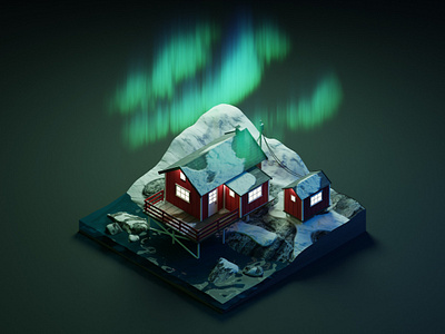 Lofoten, Norway 3d 3dillustration aurora borealis blender blender3d diorama isometric isometric art isometric illustration nordic norway