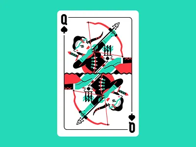 Queen of shadows affinity designer arrow bow card character crown dark deck deck of cards elf huntress illustration queen queen of spades ranger rpg sharpshooter spades thierry fousse vector