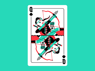 Queen of shadows affinity designer arrow bow card character crown dark deck deck of cards elf huntress illustration queen queen of spades ranger rpg sharpshooter spades thierry fousse vector