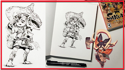 Sakuna of Rice and Ruin (Video Game fanart) illustration ink pen inking inktober markers nintendo pens sakuna sketchbook sketching video games xseed games