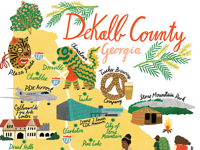 Dekalb County bodil jane character digital editorial folioart illustration map travel
