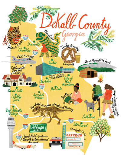 Dekalb County bodil jane character digital editorial folioart illustration map travel