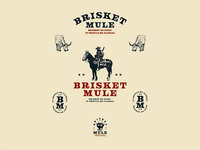 Logo concept for brisket mule brisket cowboy design drawing farm farmer food hand drawn icon illustration logo meat vector vintage