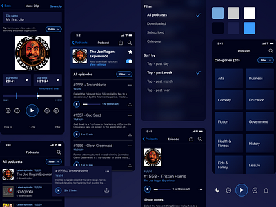 Podcast App UI branding dark ios mobile play podcast ui