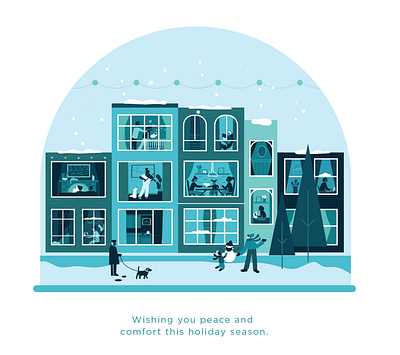 Wishing you peace and comfort this holiday season art blue christmas color covid covid19 family hanukkah holiday home ice illustration newyear pandemic peace snow snowglobe snowman snowy stayathome