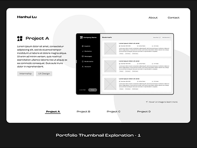 Portfolio Thumbnail Exploration - 1 animation blackandwhite portfolio thumbnail ui ux website wireframe