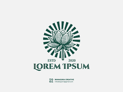 Sacred Lotus Logo clean design elegance engraving flower logo logo design branding logo for sale logobrand logomark lotus lotus flower lotus logo manasuka nature pure purify purity sacred lotus vintage