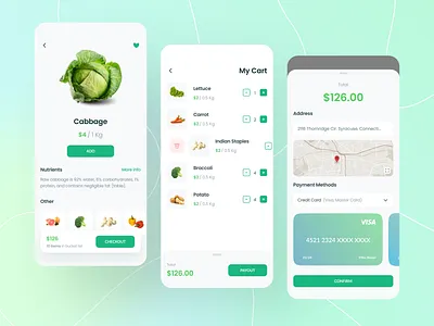 Vogotublis App app branding cart design details flat fruits green icon layout market minimal minimalist ui ux vegetable