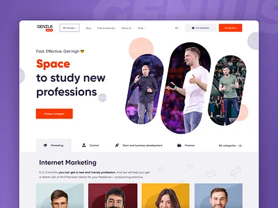 Web design of an education platform for entrepreneurs coprora corporate courses design ealerning education home page landing platform study uiux design web header webdesign