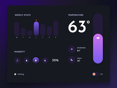 Smart Home - Thermostat adobe xd clean dark dark app dark theme elegant panel design popular shot temperature ui design ui trend uiux user interface weekly