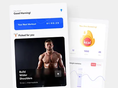 🏋️‍♀️ Fitness App Design android app application body body building design fitness gym ios kcal ui ui design ux workout yoga