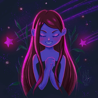 Make a wish for a shooting Star anime art artist cartoon cgart character characterdesign cute cuteart illustration night nightlight