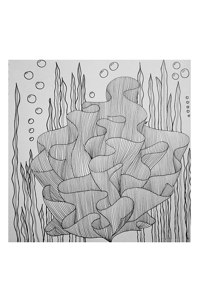 A coral black and white illustration lines sea zentangle