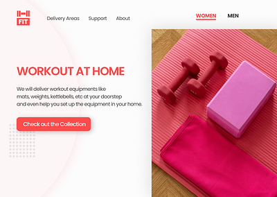 Fit - Pink Women Website Hero Section beauty branding call to action design dumbell figma fitness heading hero section landing page minimal physical pink ui uidesign website website design website ui design