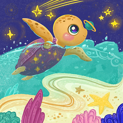 Turtle and Planet artist cgart character characterdesign cute cuteart digitalartist fantasy illustration kawai