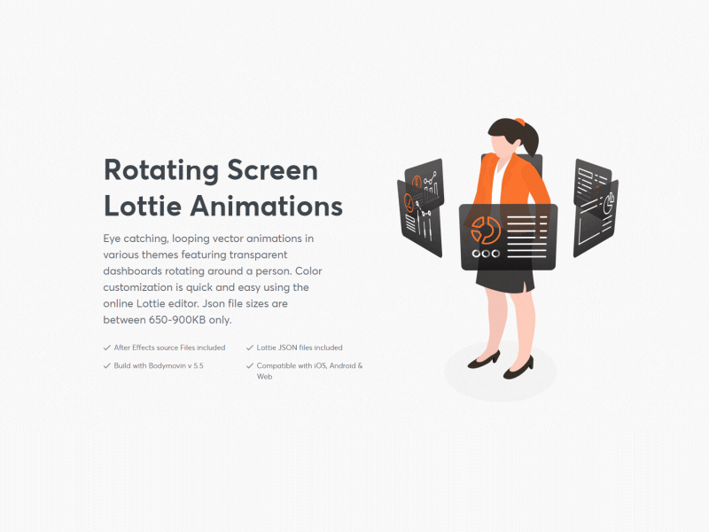 Rotating screens - Lottie animation animated animation background chart dashboard graph lottie lottiefiles people screen woman