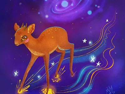 Madoqua and Comet cartoon cgart character characterdesign cute cuteanimal cuteart digitalartist fantasy illustration kawai