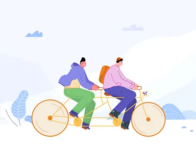 Partnership bond collaboration cool design cycle cycling design explore friend happy illustration illustrator partner partnership remotework ride tandem team teamwork travel website
