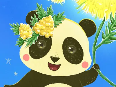 Panda and Mimosa cartoon cgart character characterdesign chibi cute cuteanimal cuteart digitalartist illustration