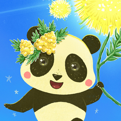 Panda and Mimosa cartoon cgart character characterdesign chibi cute cuteanimal cuteart digitalartist illustration